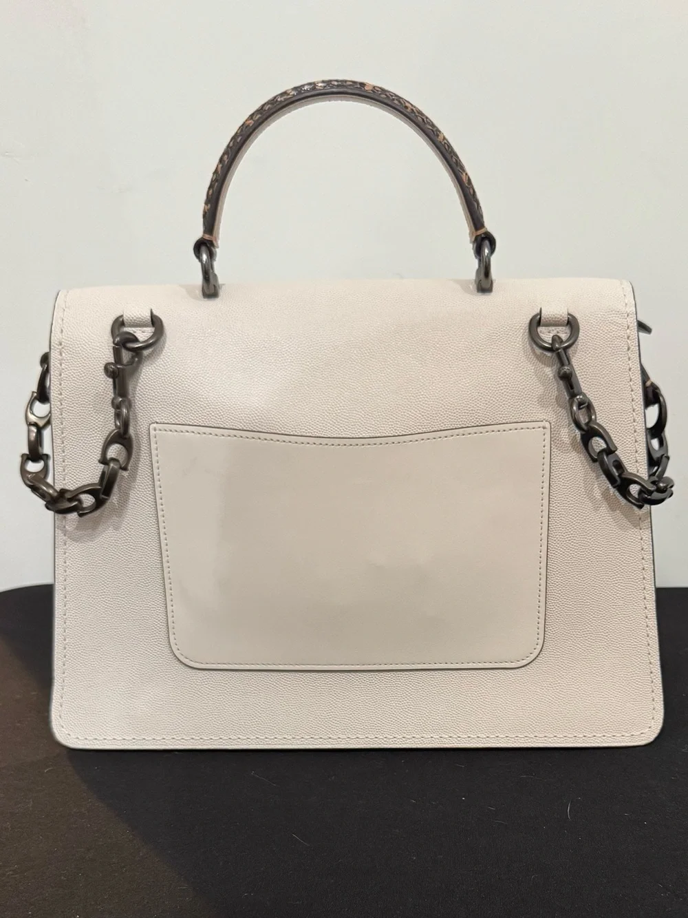 Coach  Parker Top Handle Handbag Ivory Pebbled Leather Faux Snake Shoulder Strap